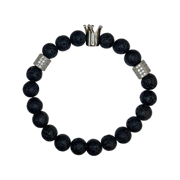 Lava Stone with Crown with Evil Eye Crystal Men Women Natural Gemstone Beaded Bracelet