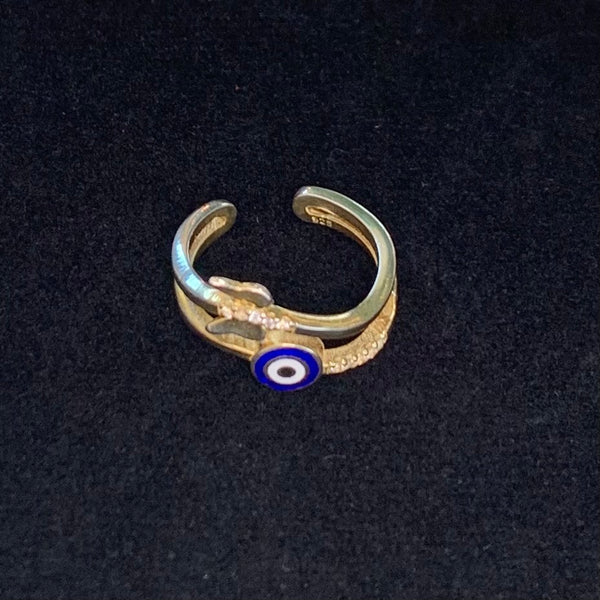 Butterfly Enamel Evil Eye Wavy Sterling Silver Ring