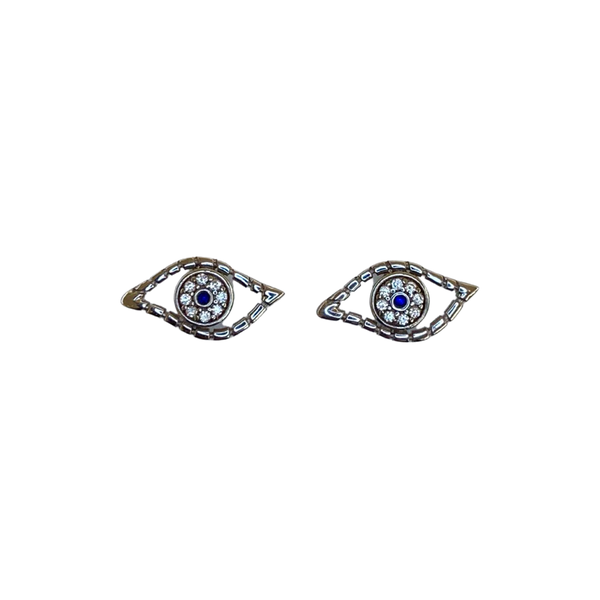 Greek Evil Eye Sterling Silver Stud Earrings