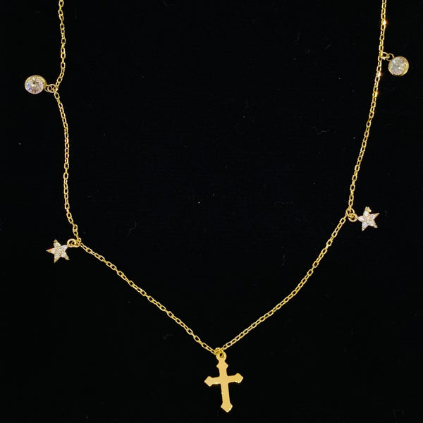Star and Cross Charm Sterling Silver Necklace