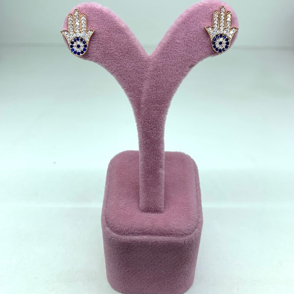 Hamsa Evil Eye Sterling Silver Earrings