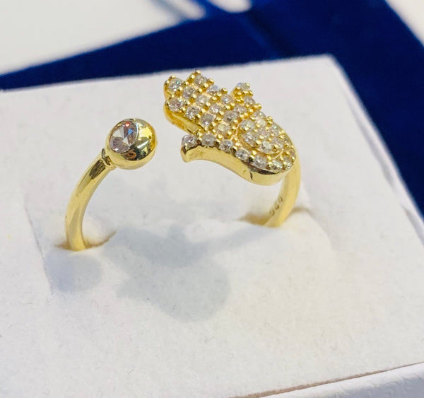 Hamsa Ring Adjustable Sterling Silver with Crystals