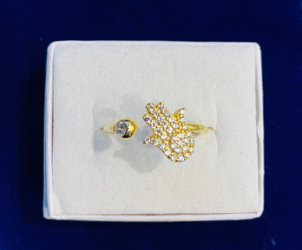 Hamsa Ring Adjustable Sterling Silver with Crystals