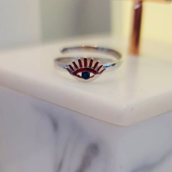 Eye with Lashes Sterling Silver Ring Adjustable