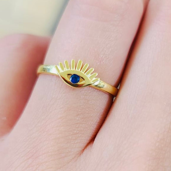 Eye with Lashes Sterling Silver Ring Adjustable
