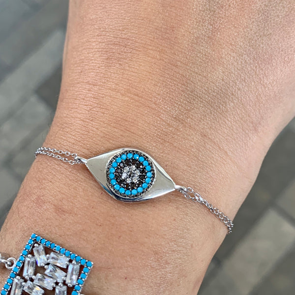 Eye Shape Turquoise Navy Crystals Bracelet