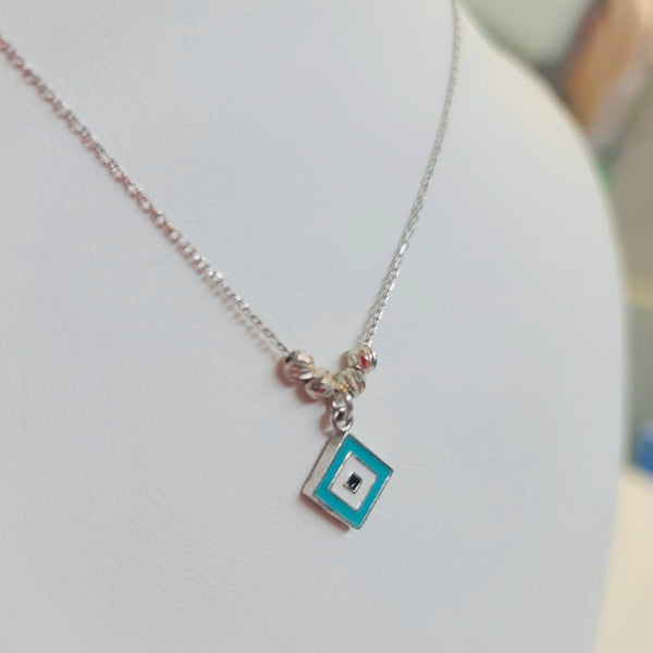 Turquoise Enamel Square Necklace Sterling Silver