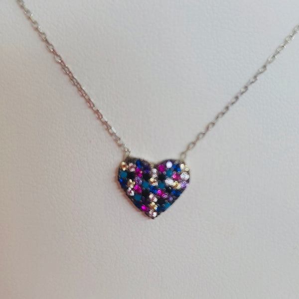Multicolor Crystal Heart Necklace Sterling Silver