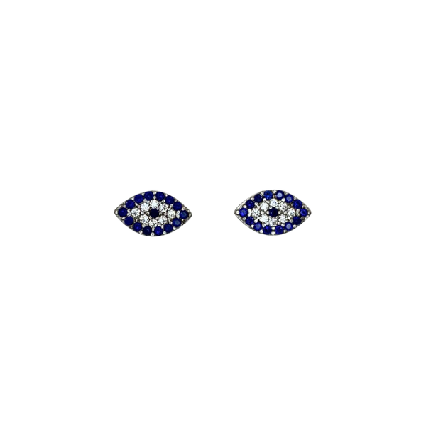 Flat Eye Shape Crystal Evil Eye Stud Sterling Silver Earrings