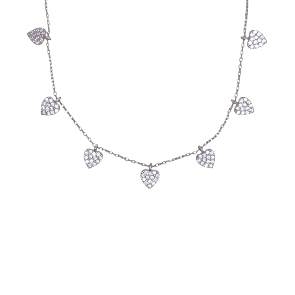 Multiple Heart White Crystal Sterling Silver Necklace