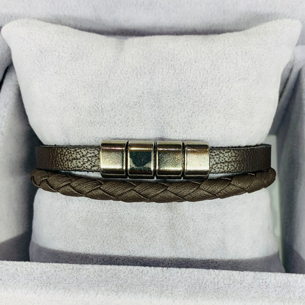 Metallic Brown Leather Men Bracelet
