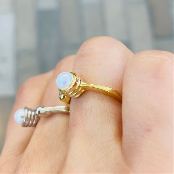 Pearl Dainty Adjustable Silver Ring