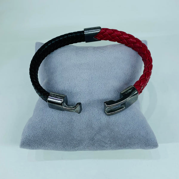 Half and Half Black&Red Men Leather Bracelet