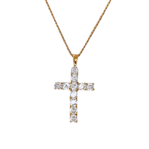 18K Gold Plated Diamonds Bold Cross Pendant Necklace CZ