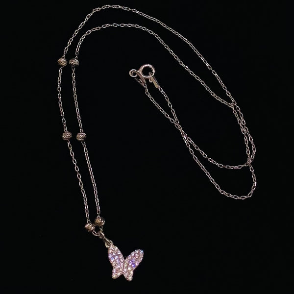 Mini Butterfly Sterling Silver Necklace with Ball Chain