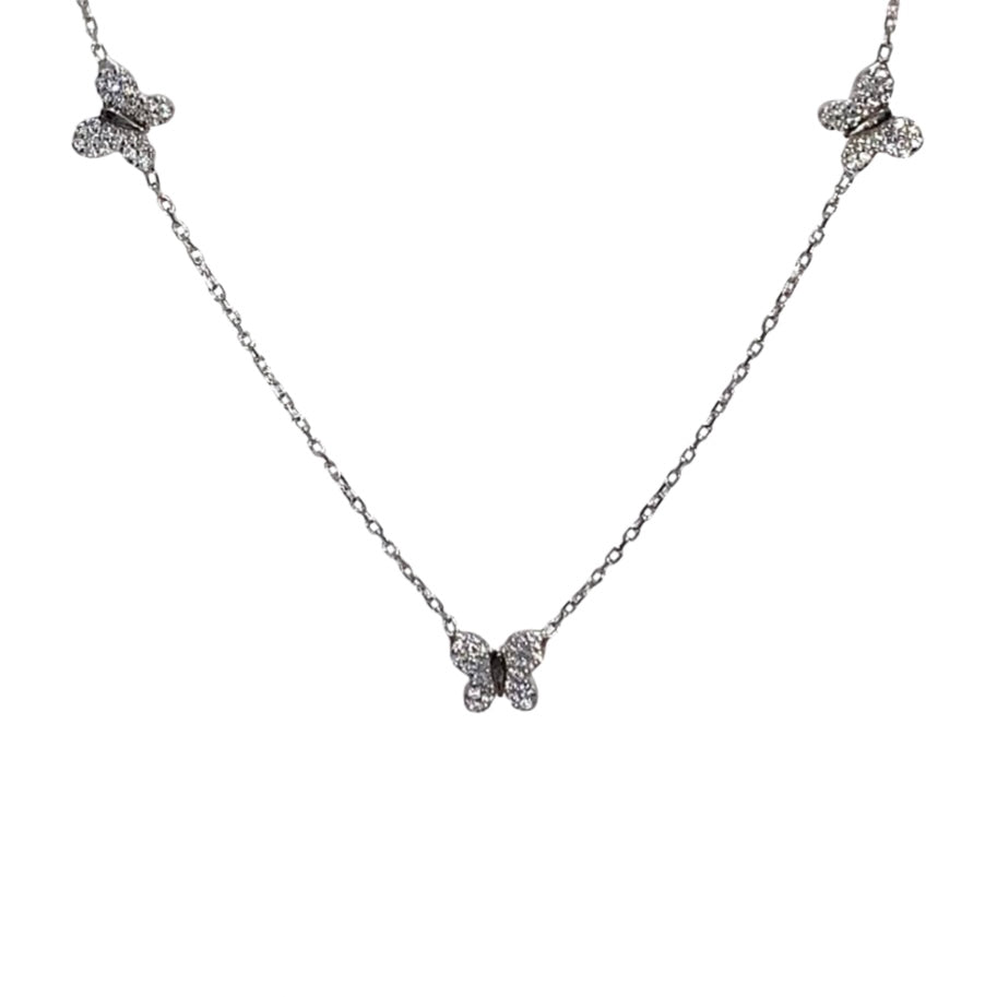 Triple Butterfly Sterling Silver Necklace