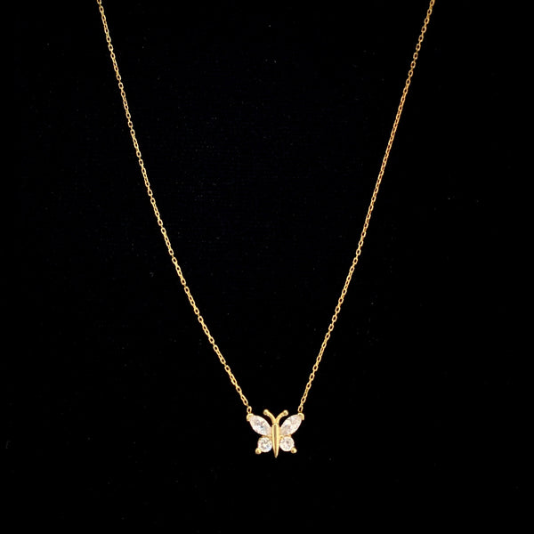 Single White Crystal Butterfly Sterling Silver Necklace