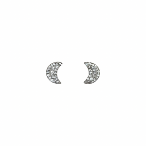 Moon Shape Crystal Silver Stud Earrings