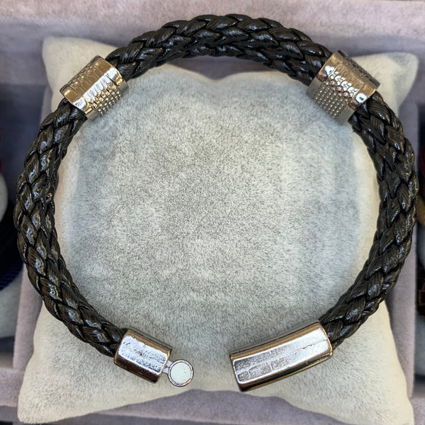 Double Braided Black Leather Bracelet