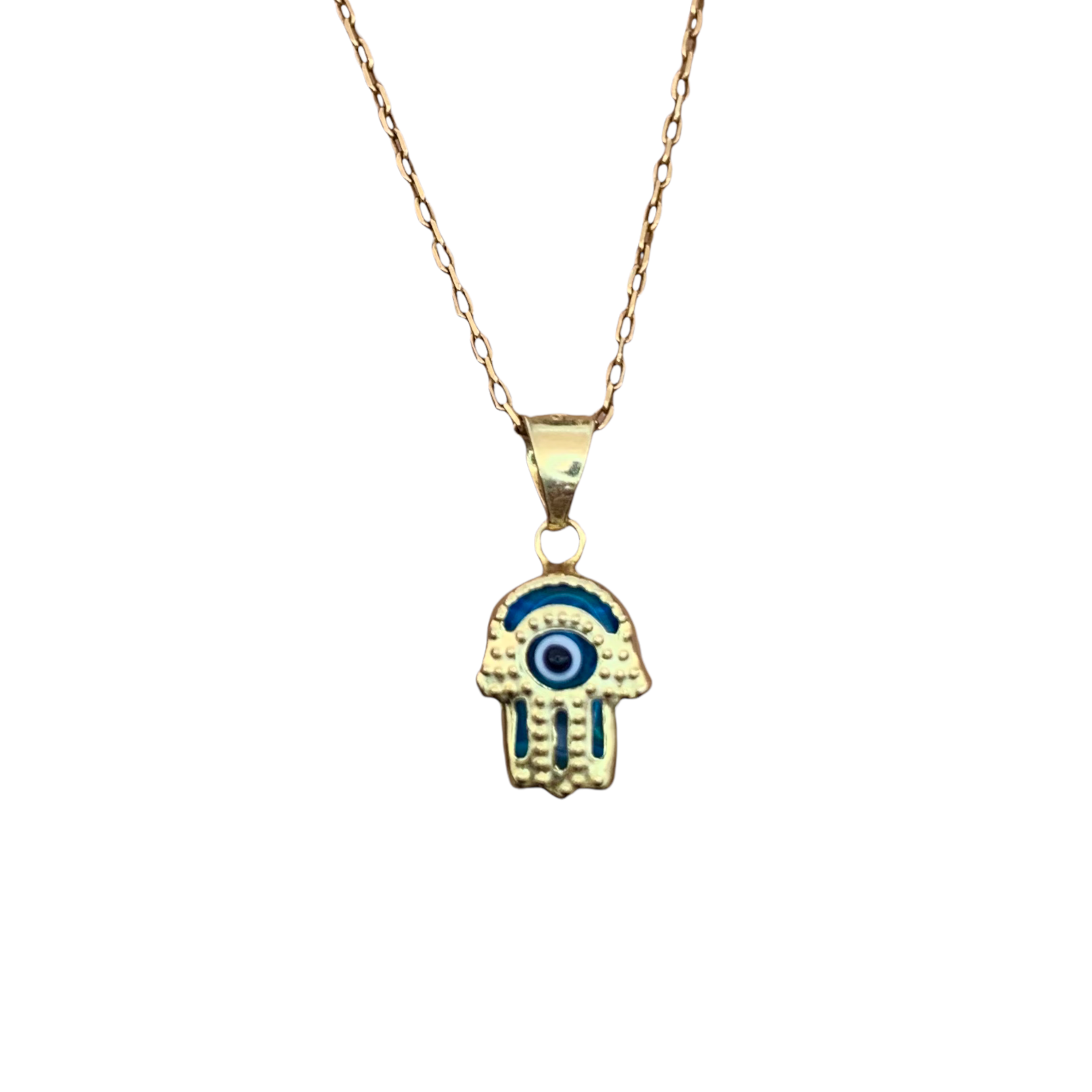 Hamsa with Turkish Blue Glass Evil Eye Sterling Silver Necklace