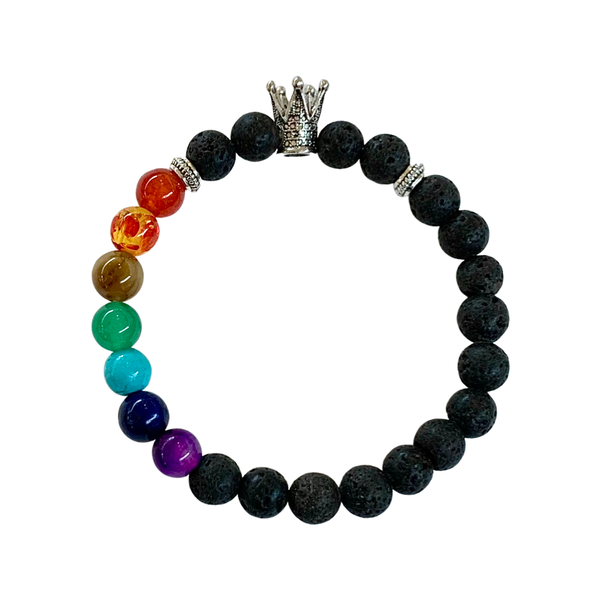 Volcanic Lava Stone with Seven Chakra Beaded Crystal Men Women Natural Gemstone Stretchable Beaded Bracelet