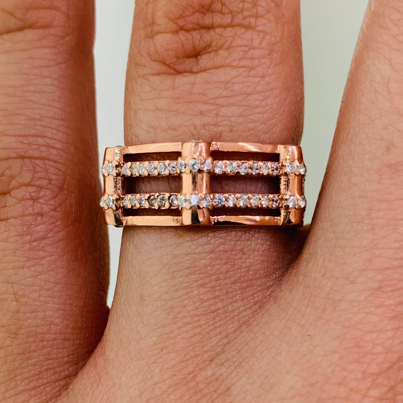 Rose Gold Cage Sterling Silver Ring