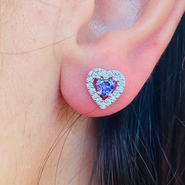 Heart Shape Stud Earrings with Crystals