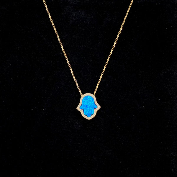 Opal Hamsa Sterling Silver Necklace