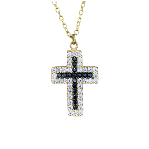 Black Crystal 925 Sterling Silver Cross Necklace