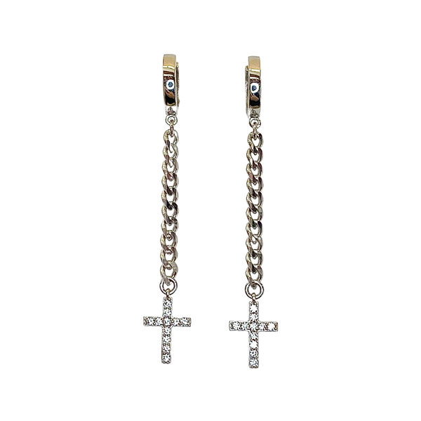 Cross Dangle Chain Sterling Silver Earrings