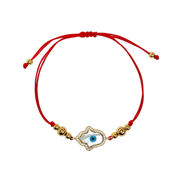Enamel Evil Eye Adjustable Red String Bracelet Hamsa