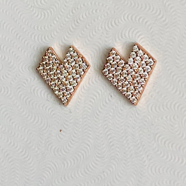 Geometric Rose Gold Stud Earrings Crystal