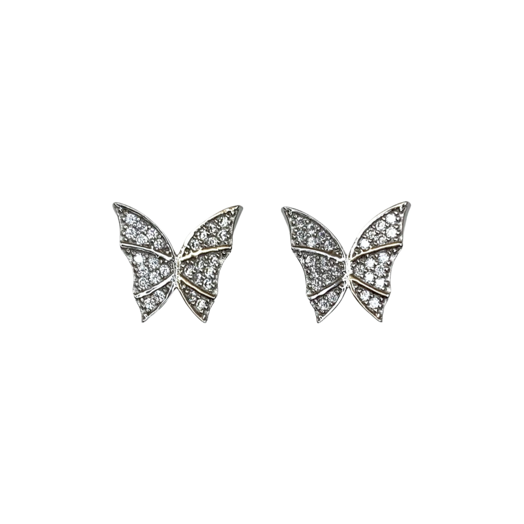 Crystal Butterfly Stud Sterling Silver Earrings