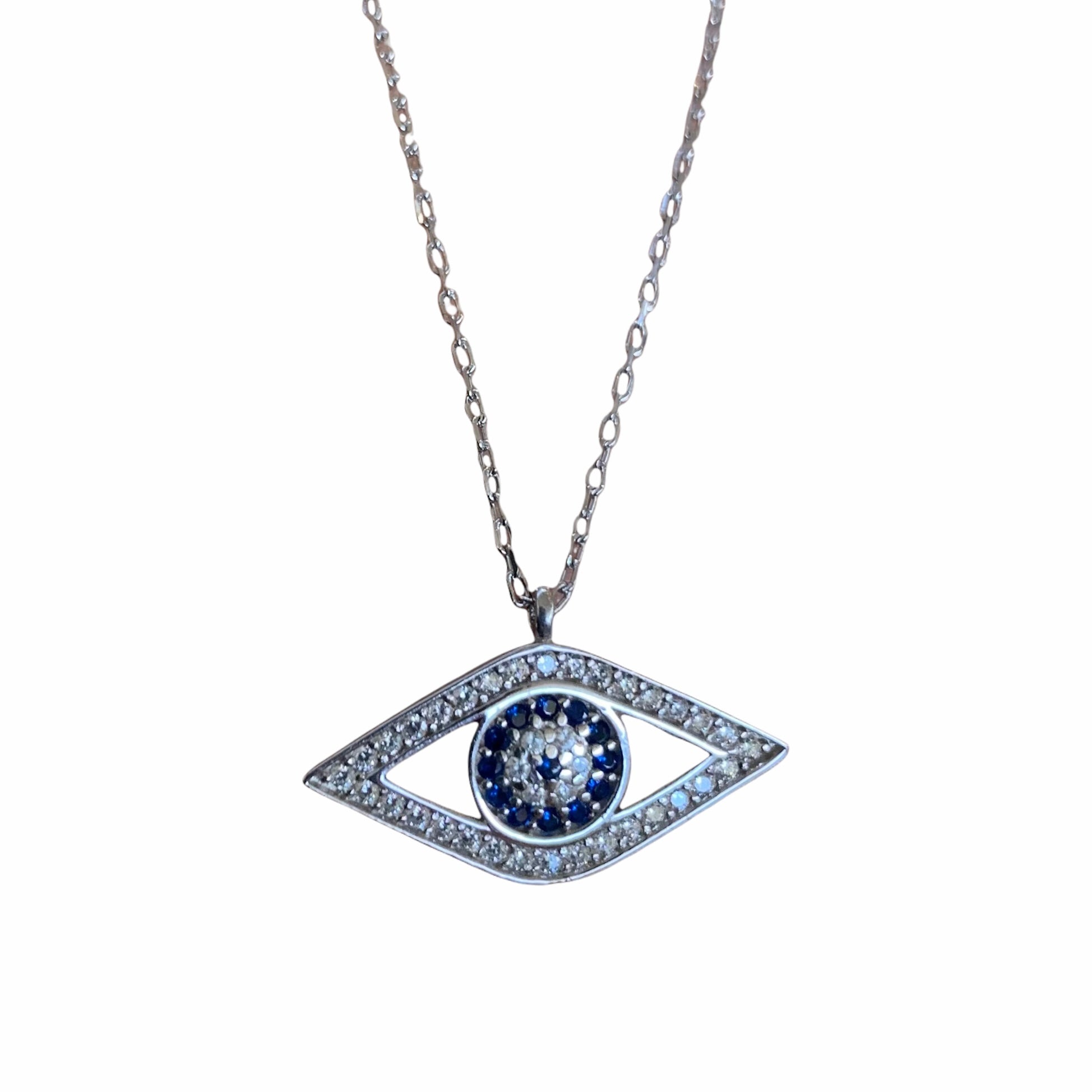 Turkish Blue Evil Eye Sterling Silver Necklace