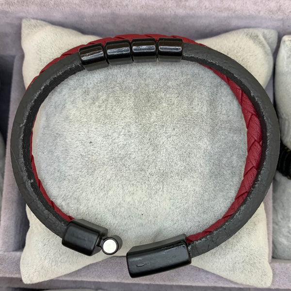 Red and Black Leather Bracelet