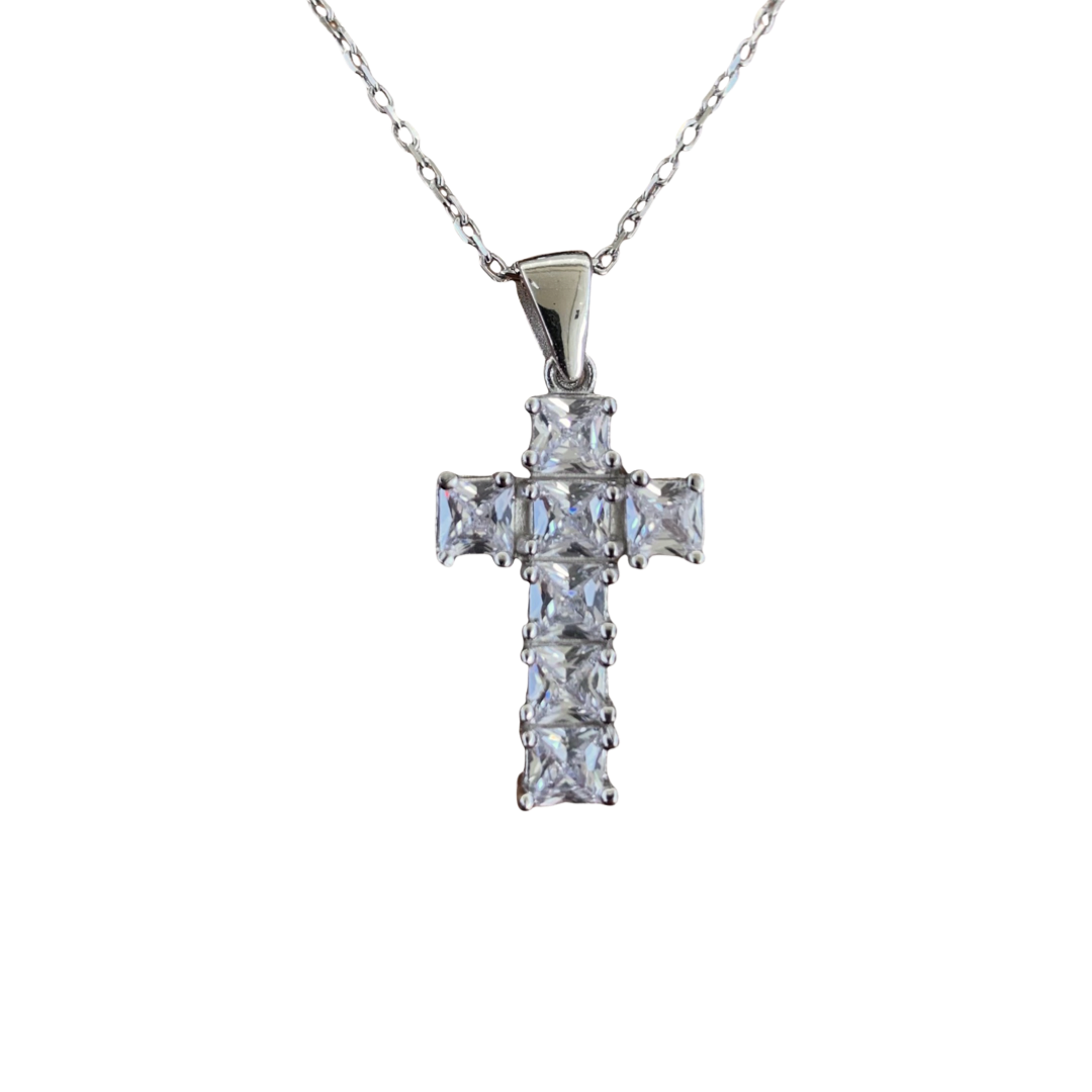 Thick Shiny Cross Sterling Silver Necklace