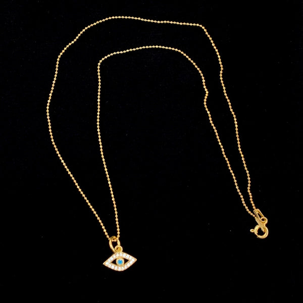 Mini Golden Evil Eye Greek Eye Sterling Silver Necklace