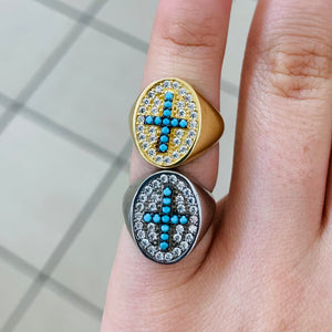 Turquoise Cross Sterling Silver Ring