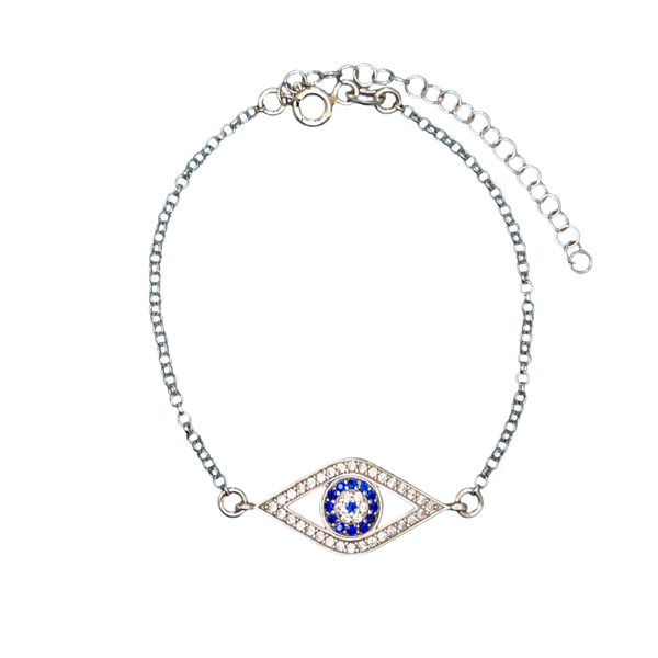 Stylish Turkish Blue Evil Eye Sterling Silver Bracelet