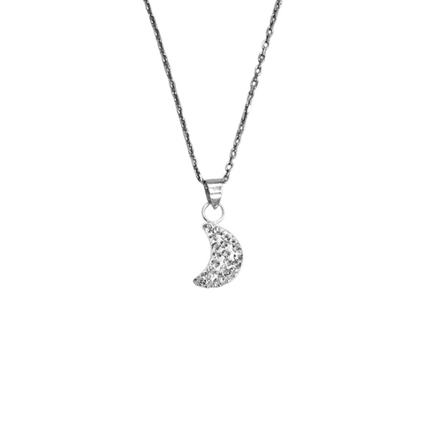 Moon Shape Crystal Silver Necklace