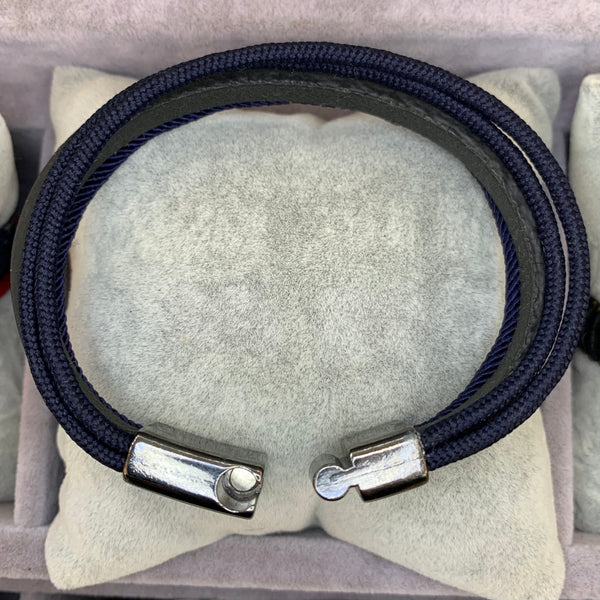 Four Strips Navy Leather Bracelet