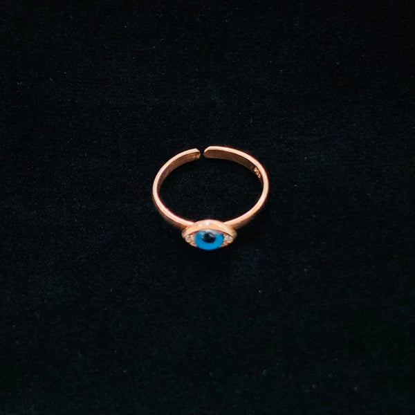 Blue Eye Shape Mini Ring Sterling Silver for Pinky Finger Adjustable Ring