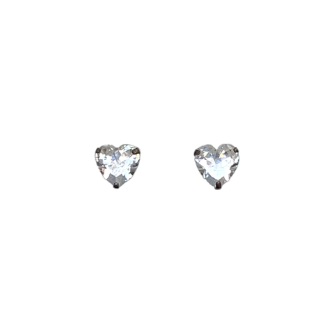 Shiny Crystal Heart Sterling Silver Stud Earrings