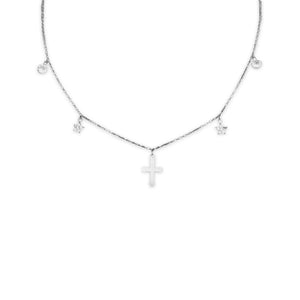 Star and Cross Charm Sterling Silver Necklace