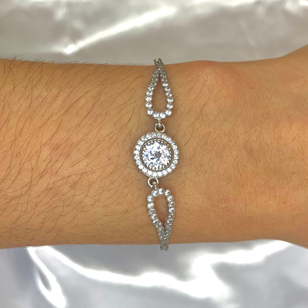 Stylish Big Crystal Sterling Silver Bracelet