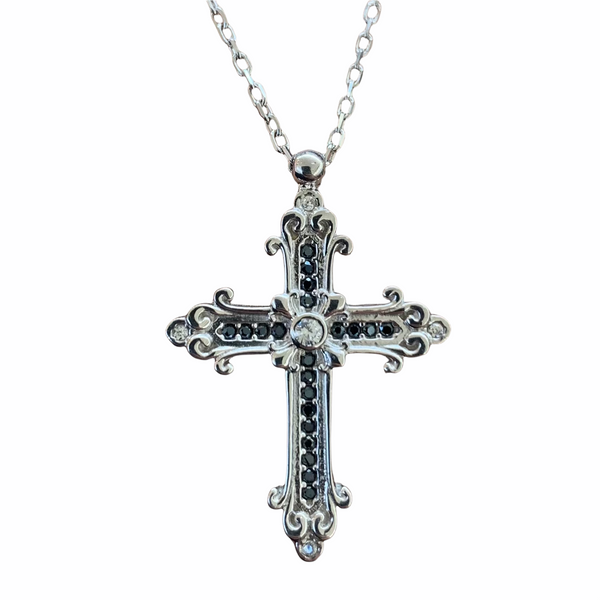 Silver Clear Crystal Rhinestones Celtic Holy Cross Pendant Necklace