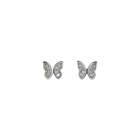 Small Butterfly Crystal Stud Sterling Silver Earrings
