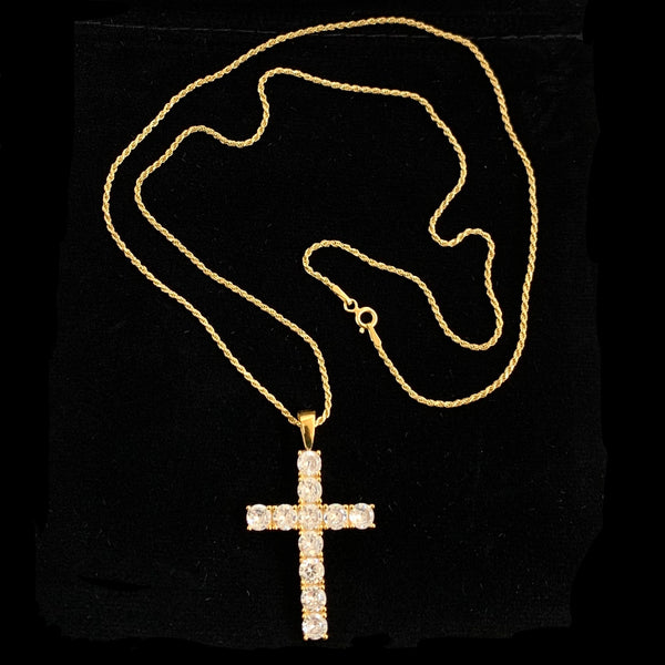 18K Gold Plated Diamonds Bold Cross Pendant Necklace CZ