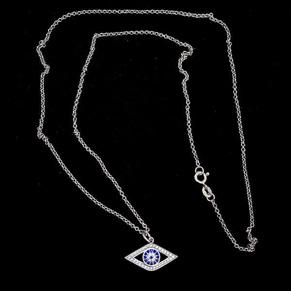 Turkish Blue Evil Eye Sterling Silver Necklace
