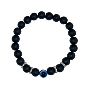 Matte Onyx with Evil Eye Crystal Men Women Natural Gemstone Beaded Bracelet